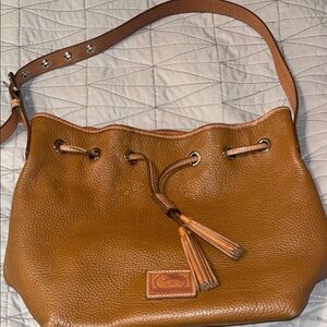 Dooney & Bourke Cognac Pebbled Leather Drawstring Shoulder Bag